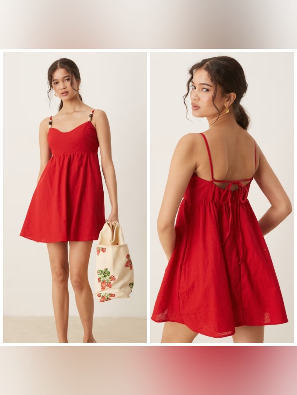 Abercrombie & Fitch Spaghetti Strap Sweetheart Neckline Babydoll Mini Dress Red